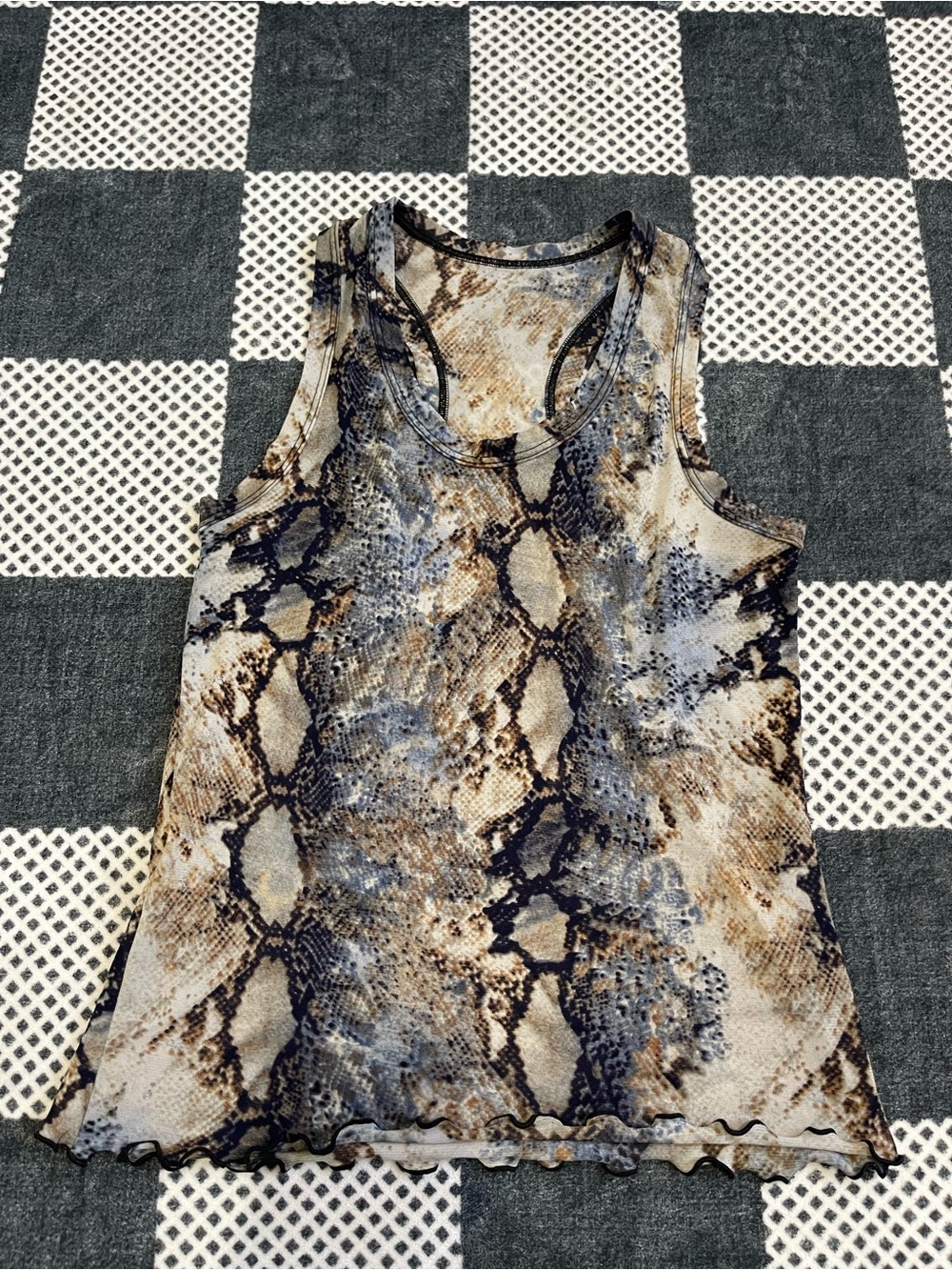 Y2K Snake Print Mesh Tank Top Sheer Animal Print